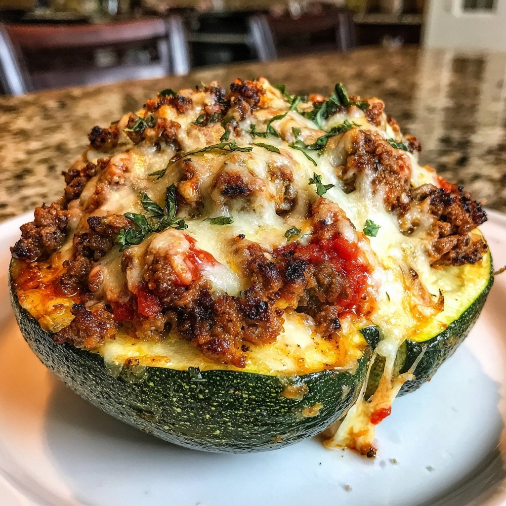 Ground Beef Stuffed Zucchini
