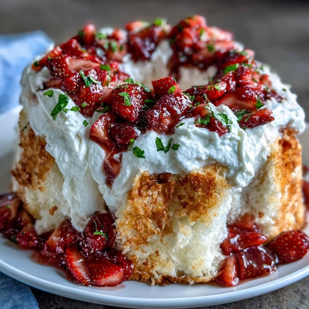 Strawberry Angel Food Cake With Cream