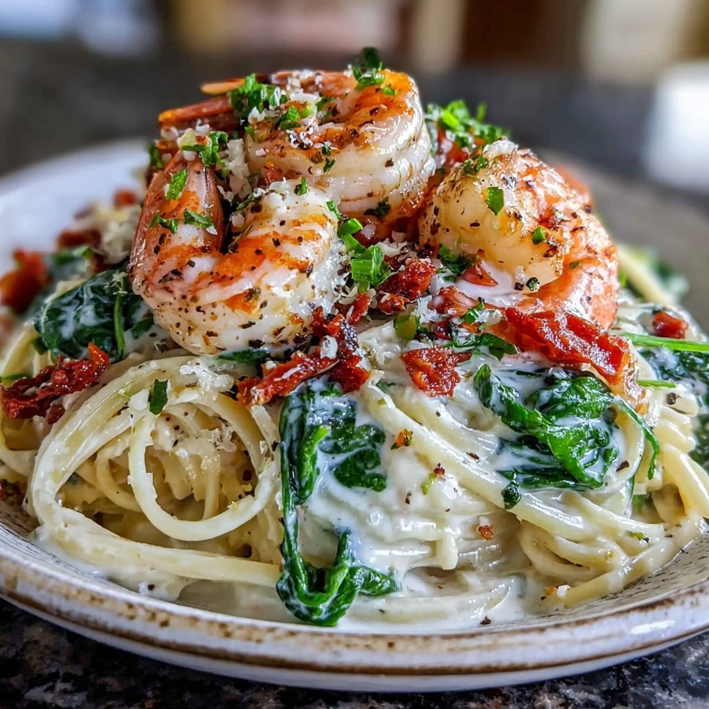Shrimp Pasta With Spinach And Lemon Cream
